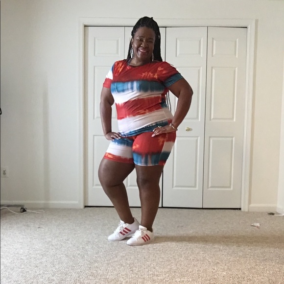 Other - Red, white, & Blue Tye Dye Short Set
